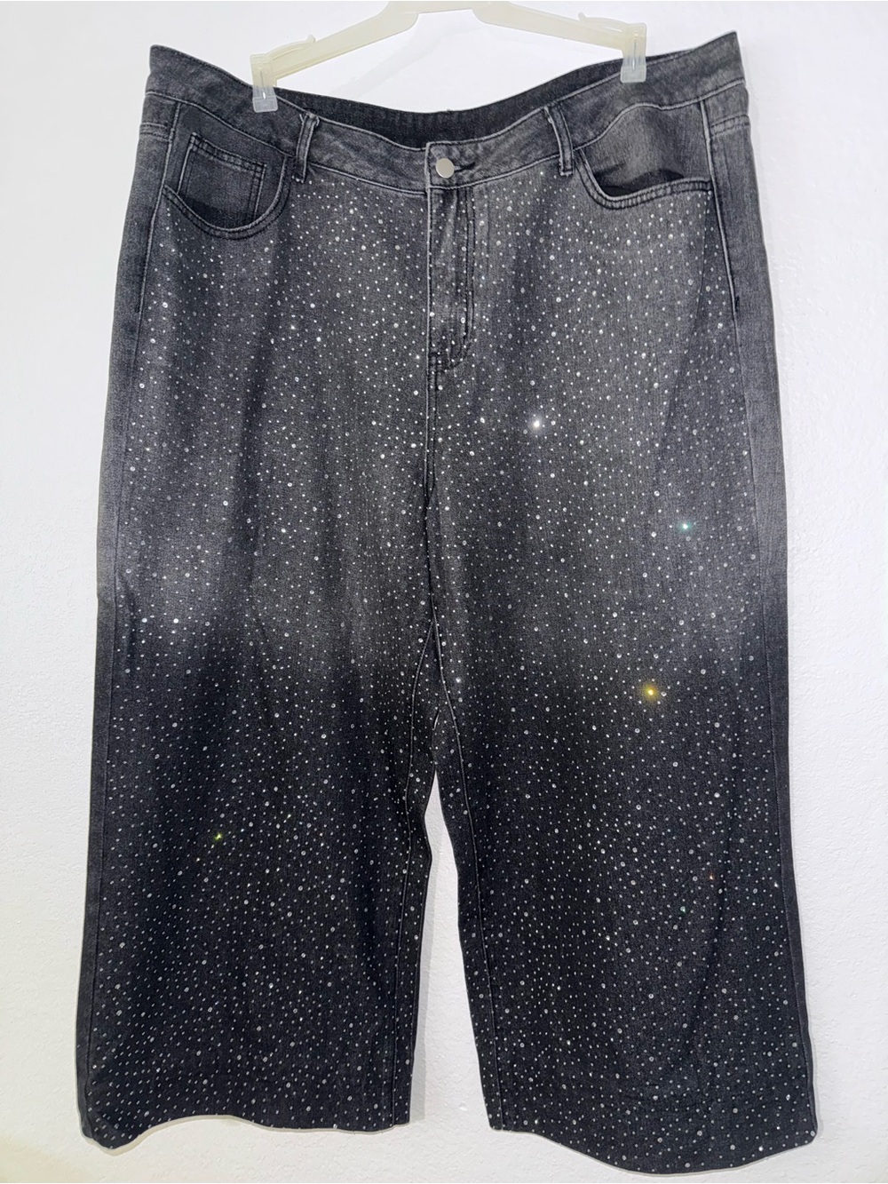 Black Wide Leg Jeans with Rhinestone Detail